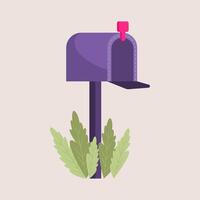 Mailbox. Illustration of an open mailbox standing on a piece of tall green grass. Side view. vector