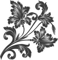 Silhouette Baroque ornament with filigree floral element black color only vector