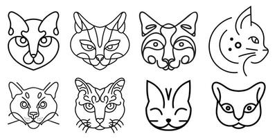 Minimalist Cat Face Line Art Collection vector