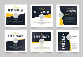 Client testimonial social media post design and client feedback banner set. vector