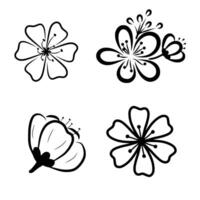 Collection set of cherry blossom sakura flower outline silhouette graphic illustration vector