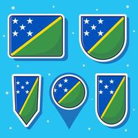 Flat cartoon illustration of Solomon Island national flag with many shapes inside vector