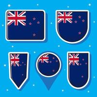 Flat cartoon illustration of New Zealand national flag with many shapes inside vector