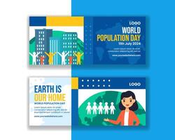 Population Day Horizontal Banner Flat Cartoon Hand Drawn Templates Background Illustration vector