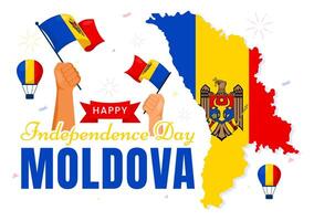 Moldova Independence Day Illustration for August 27 featuring a Waving Flag in a National Holiday Flat Cartoon Style Background vector