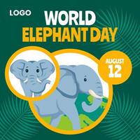 Elephant Day Social Media Illustration Flat Cartoon Hand Drawn Templates Background vector