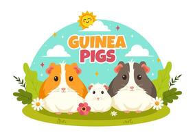 Guinea Pig Illustration Featuring Various Hamster Breeds in Green Fields in a Flat Cute kids Cartoon Style Background Design vector