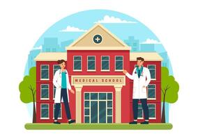 Medical School Illustration with Students Listening to a Lecture and Learning Science in a Classroom in a Flat Cartoon Style Background vector