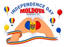 Moldova Independence Day Illustration for August 27 featuring a Waving Flag in a National Holiday Flat Cartoon Style Background vector