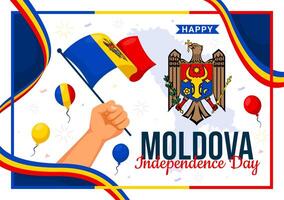 Moldova Independence Day Illustration for August 27 featuring a Waving Flag in a National Holiday Flat Cartoon Style Background vector