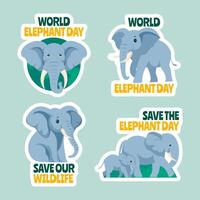 elefante día etiqueta plano dibujos animados mano dibujado plantillas antecedentes ilustración vector