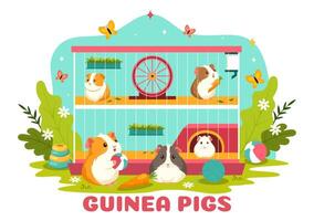 Guinea Pig Illustration Featuring Various Hamster Breeds in Green Fields in a Flat Cute kids Cartoon Style Background Design vector