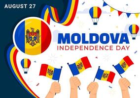 Moldavia independencia día ilustración para agosto 27 presentando un ondulación bandera en un nacional fiesta plano dibujos animados estilo antecedentes vector