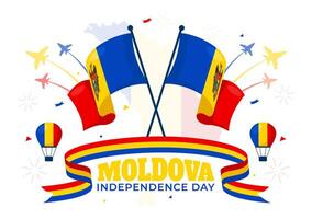 Moldova Independence Day Illustration for August 27 featuring a Waving Flag in a National Holiday Flat Cartoon Style Background vector