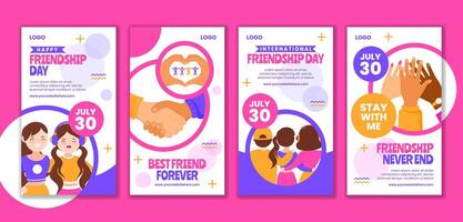 Friendship Day Social Media Stories Flat Cartoon Hand Drawn Templates Background Illustration vector