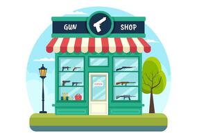 Gun Shop or Hunting Illustration featuring a Rifle, Bullet, Weapon, and Hunting Equipment in a Flat Style Cartoon Background Design vector