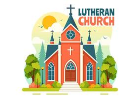 Lutheran Church Illustration featuring a Cathedral Temple Building and Christian Religious Architecture in a Flat Cartoon Style Background vector