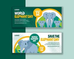 Elephant Day Horizontal Banner Flat Cartoon Hand Drawn Templates Background Illustration vector