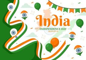 Happy Independence Day India Illustration on 15th August with the Indian Flag in a National Holiday Flat Cartoon Style Background vector