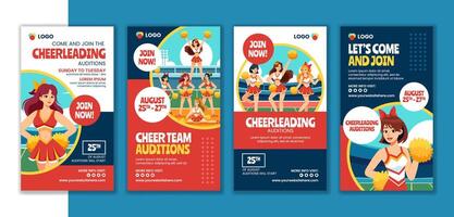 Cheerleading Social Media Stories Flat Cartoon Hand Drawn Templates Background Illustration vector