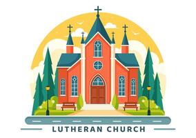 Lutheran Church Illustration featuring a Cathedral Temple Building and Christian Religious Architecture in a Flat Cartoon Style Background vector