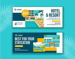 Hotel Horizontal Banner Flat Cartoon Hand Drawn Templates Background Illustration vector