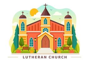 Lutheran Church Illustration featuring a Cathedral Temple Building and Christian Religious Architecture in a Flat Cartoon Style Background vector