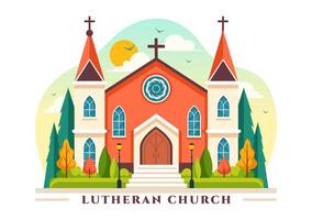 Lutheran Church Illustration featuring a Cathedral Temple Building and Christian Religious Architecture in a Flat Cartoon Style Background vector