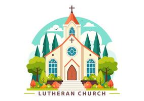 Lutheran Church Illustration featuring a Cathedral Temple Building and Christian Religious Architecture in a Flat Cartoon Style Background vector