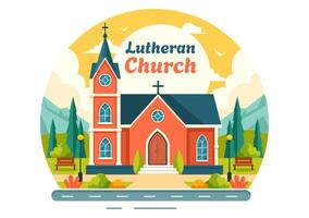 Lutheran Church Illustration featuring a Cathedral Temple Building and Christian Religious Architecture in a Flat Cartoon Style Background vector