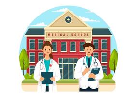 Medical School Illustration with Students Listening to a Lecture and Learning Science in a Classroom in a Flat Cartoon Style Background vector