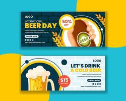 Beer Day Horizontal Banner Flat Cartoon Hand Drawn Templates Background Illustration vector