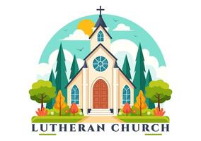 Lutheran Church Illustration featuring a Cathedral Temple Building and Christian Religious Architecture in a Flat Cartoon Style Background vector