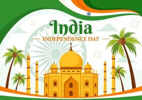 Happy Independence Day India Illustration on 15th August with the Indian Flag in a National Holiday Flat Cartoon Style Background vector