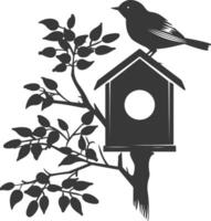 Silhouette bird house black color only vector