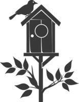 Silhouette bird house black color only vector