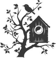 silueta pájaro casa negro color solamente vector