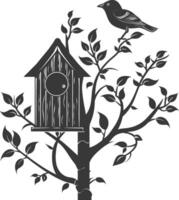 Silhouette bird house black color only vector