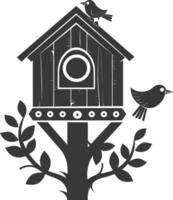 Silhouette bird house black color only vector