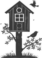 Silhouette bird house black color only vector