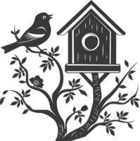 Silhouette bird house black color only vector