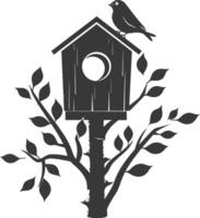 Silhouette bird house black color only vector