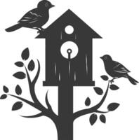 Silhouette bird house black color only vector