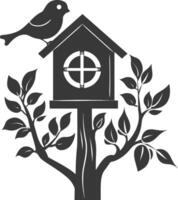 Silhouette bird house black color only vector