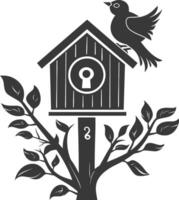 Silhouette bird house black color only vector