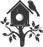 Silhouette bird house black color only vector