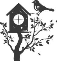 Silhouette bird house black color only vector