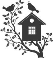 Silhouette bird house black color only vector