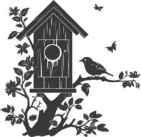 silueta pájaro casa negro color solamente vector