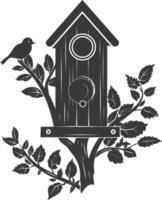 Silhouette bird house black color only vector